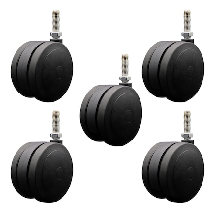 Service Caster 4'' Black Heavy Duty Floor Safe Twin Wheel Caster 1/2'' Threaded Stem, 5PK SCC-TS02S100-TPR-BLK-121315-5